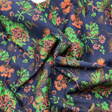 Baumwollpopeline elastisch Dunkelbkau  mit Blumenmuster 0,5 m