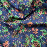 Baumwollpopeline elastisch Dunkelbkau  mit Blumenmuster 0,5 m