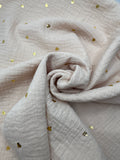 Musselin Beige mit goldenen Herzen 0,5 m