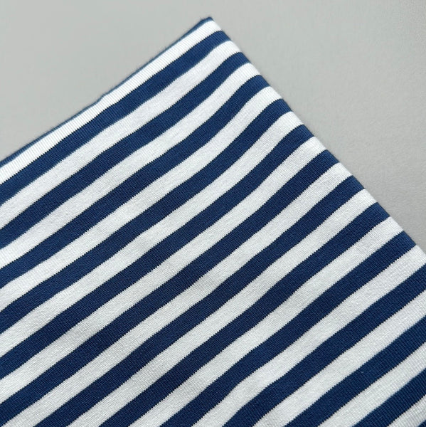 Baumwolljersey Streifen Jeansblau weiß 0,5 m