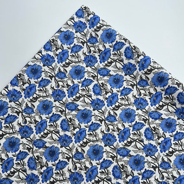 Baumwollepopelin Blau Flowers  0,5 m