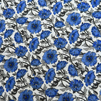 Baumwollepopelin Blau Flowers  0,5 m