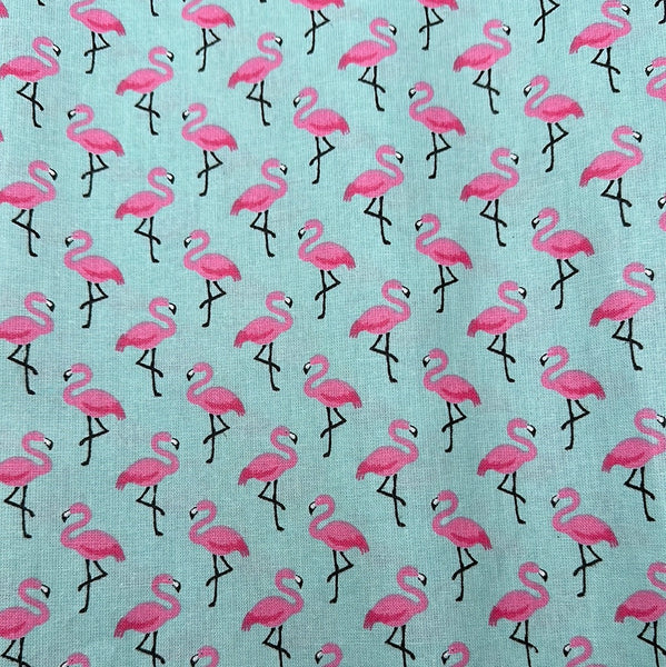 Beschichtete Baumwolle Türkis mit Flamingo